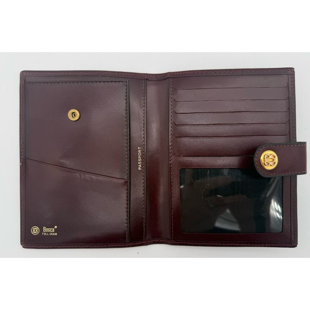 BOSCA Burgundy Calfskin Leather Travel Wallet Passport Baggage Organizer